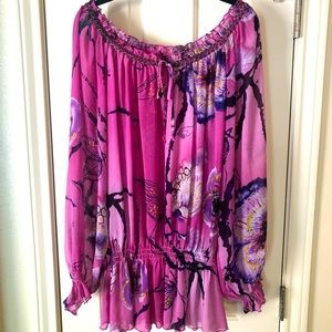 Magenta and multicolored peasant blouse